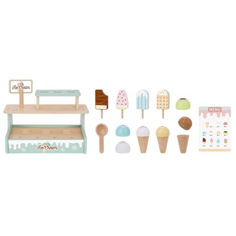 WOOPIE GREEN Drewniana Lodziarnia Sklepik Zestaw z Lodami Stragan 16 EL