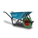 Taczka Ogrodowa Solidna taczka 100L jednokołowa niebieska Mocna 250kg +zielone koło PU