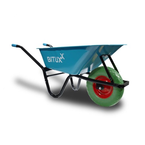 Taczka Ogrodowa Solidna taczka 100L jednokołowa niebieska Mocna 250kg +zielone koło PU