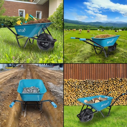 Taczka Ogrodowa Solidna taczka 100L jednokołowa niebieska Mocna 250kg