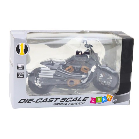Motocykl Chopper Metalowy Światła Dźwięki Czarny Złote Elementy 1:12