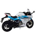 Motocykl Sportowy Metalowy Światła Dźwięki Biało Niebieski 1:12