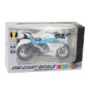 Motocykl Sportowy Metalowy Światła Dźwięki Biało Niebieski 1:12