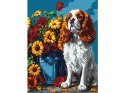 Zestaw do malowania po numerach Spaniel i kwiaty KHO6673 30x40 AP0018
