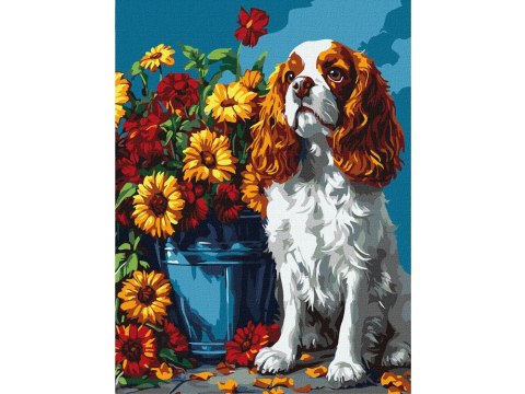 Zestaw do malowania po numerach Spaniel i kwiaty KHO6673 30x40 AP0018
