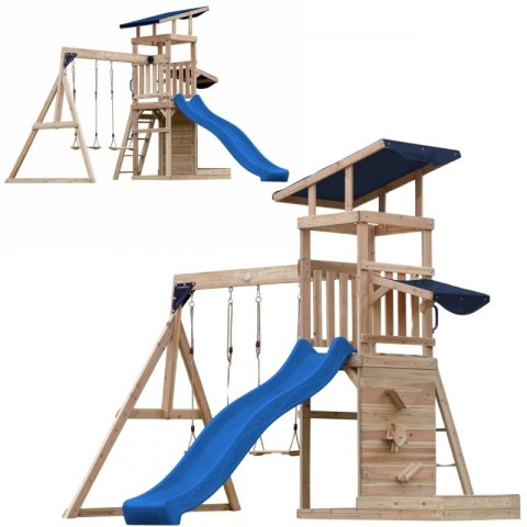 AXI Drewniany Duży Plac Zabaw Huśtawki Zjeżdżalnia Wieża + Piaskownica
