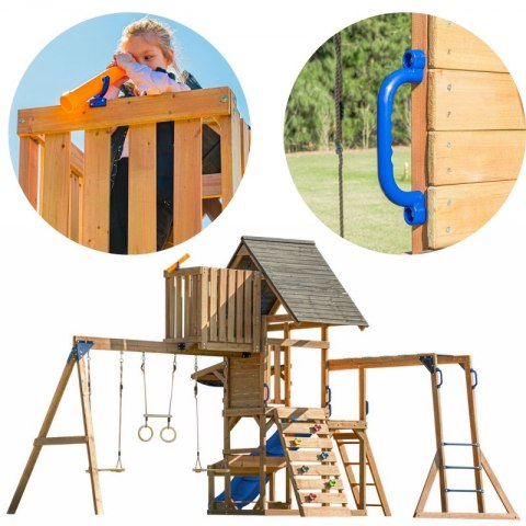 AXI Mitch - Duży Plac Zabaw Drewniany Zjeżdżalnia Hustawki Ścianka Wspinaczkowa + Wieża