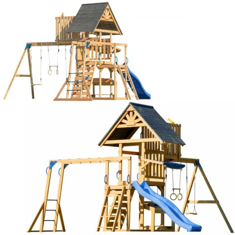 AXI Mitch - Duży Plac Zabaw Drewniany Zjeżdżalnia Hustawki Ścianka Wspinaczkowa + Wieża