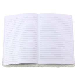 Pluszowy Notatnik W Linie Z Ptakiem Srebrny Brokat Biały