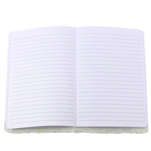 Pluszowy Notatnik W Linie Z Ptakiem Srebrny Brokat Biały