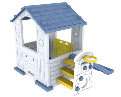 Domek Ogrodowy 3w1 dla dzieci Niebieski Dach + Zjeżdżalnia + Koszykówka