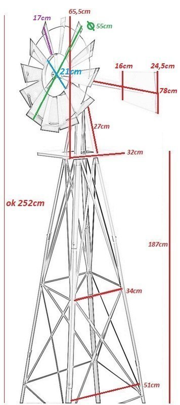 METALOWYWIATRAK OGRODOWY W STYLU AMERYKAŃSKIM OZDOBA DO OGRODU 250CM