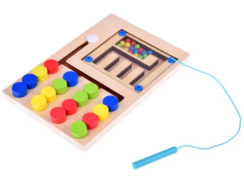 Drewniana układanka z 4 kolorowymi kulkami i magnetycznym rysikiem ZA5579