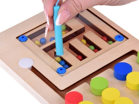 Drewniana układanka z 4 kolorowymi kulkami i magnetycznym rysikiem ZA5579