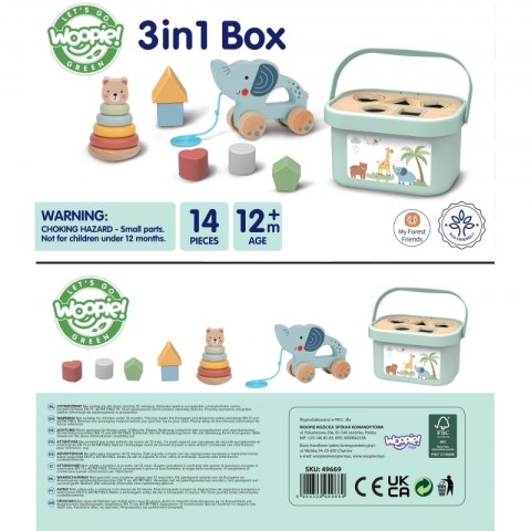 WOOPIE GREEN Pudełko Sorter Box 3w1 Klocki Piramidka Słonik
