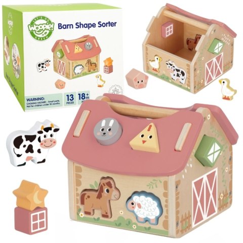 WOOPIE GREEN Drewniana Farma Sorter Kształtów i Kolorów 13 el.
