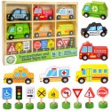 WOOPIE GREEN Zestaw Drewnianych Pojazdów i Znaków Drogowych