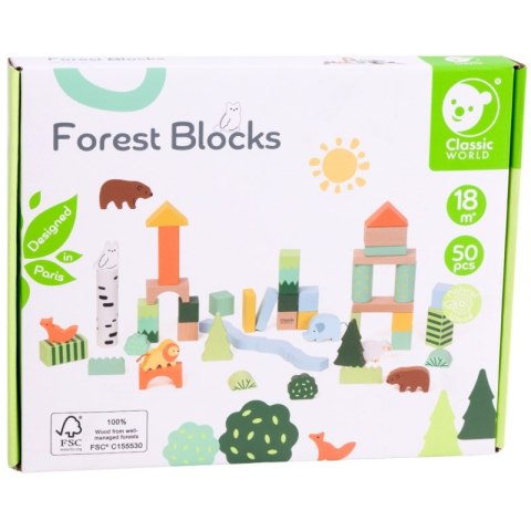 CLASSIC WORLD Zestaw Drewnianych Klocków Leśny Świat 50 el.