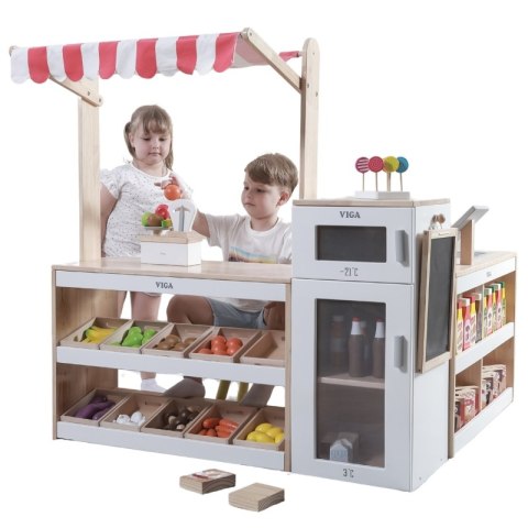 VIGA Drewniany Zestaw Stragan Sklep Supermarket XXL