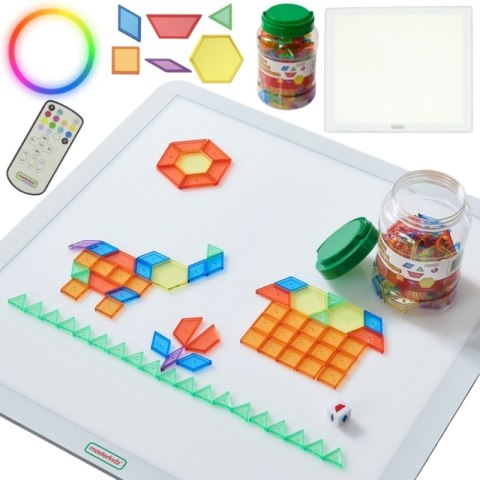 MASTERKIDZ Kwadratowy Panel Świetlny LED Kolorowy + Klocki Montessori Mozaika 140 el.