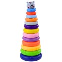 Wieża Piramidka Kotek Szary Kolorowa 13 Kółek 41 x 15,5 x 15,5 cm
