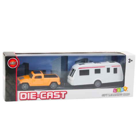 Zestaw Samochód Metalowy Z Kamperem Przyczepa Pomarańczowy