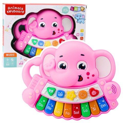 Pianinko Interaktywne Melodie Odgłosy Zwierząt Gama Słonik Różowy