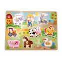 WOOPIE GREEN Drewniane Puzzle Montessori Farma z Pinezkami Do Dopasowania