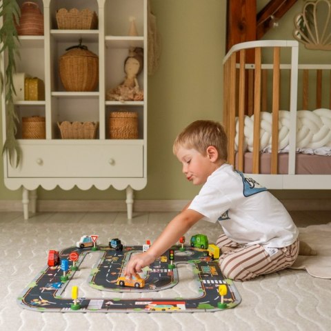 WOOPIE GREEN Zestaw Drewnianych Pojazdów i Znaków Drogowych