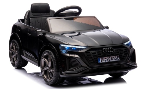 AUDI SQ8 CZARNY Auto na akumulator, Pilot, Światła, Muzyka, Skóra, koła EVA