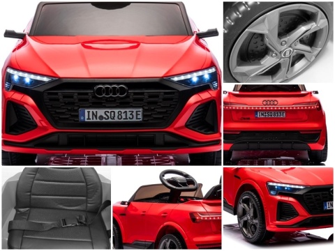 AUDI SQ8 CZERWONY Auto na akumulator, Pilot, Światła, Muzyka, Skóra, koła EVA