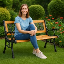 Ławka Ogrodowa Drewniana Metalowa Ławeczka Parkowa Ogrodowa z oparciem