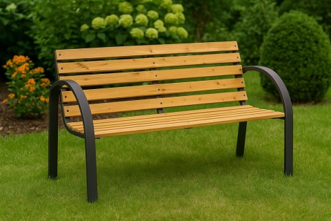 Ławka Ogrodowa Drewniana Metalowa Ławeczka Parkowa z oparciem