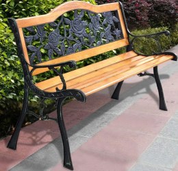 Ławka Ogrodowa Drewniana Metalowa Ławeczka Parkowa z oparciem