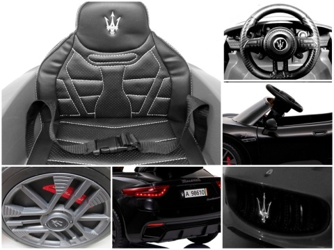Maserati GranTurismo CZARNY Auto na akumulator, Skóra, Pilot, Światła, Muzyka, Koła EVA