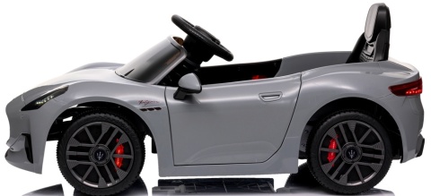 Maserati GranTurismo SREBRNY Auto na akumulator, Skóra, Pilot, Światła, Muzyka, Koła EVA