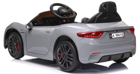 Maserati GranTurismo SREBRNY Auto na akumulator, Skóra, Pilot, Światła, Muzyka, Koła EVA
