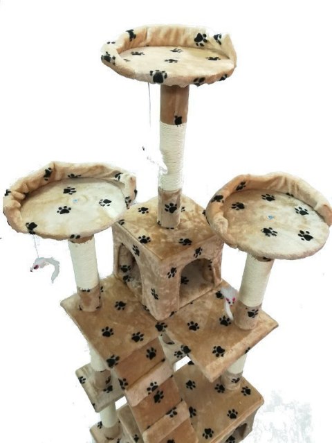 DRAPAK DLA KOTA BEŻOWY W ŁAPKI 170 CM WIELOPOZIOMOWY 2 DOMKI