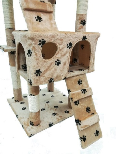 DRAPAK DLA KOTA BEŻOWY W ŁAPKI 170 CM WIELOPOZIOMOWY 2 DOMKI