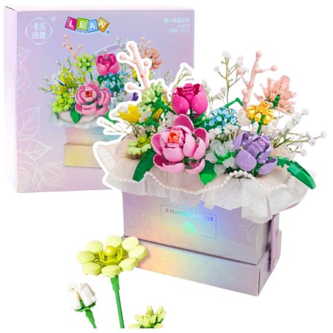 Klocki Konstrukcyjne Kompozycja W Pudełku Box Kwiatowy Fioletowy LED 706el.