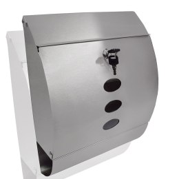 SKRZYNKA POCZTOWA PÓŁOKRĄGŁA ZE STALI NIERDZEWNEJ INOX Z GAZETNIKIEM