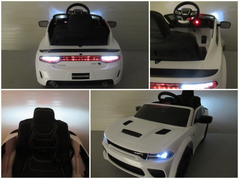 DODGE SRT BIAŁY Autko na akumulator EVA Skóra pilot
