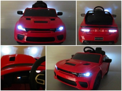 DODGE SRT CZERWONY Autko na akumulator EVA Skóra pilot