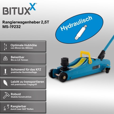 Hydrauliczny podnośnik samochodowy typu "żaba" (warsztatowy), 2,5 tony, Bituxx