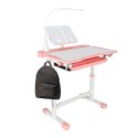 Biurko dziecięce szkolne regulowane krzesło lampka LED USB różowe