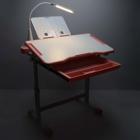Biurko dziecięce szkolne regulowane krzesło lampka LED USB różowe