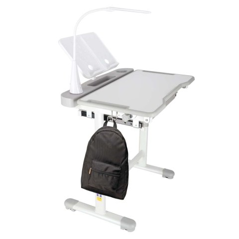 Biurko dziecięce szkolne regulowane krzesło lampka LED USB szare