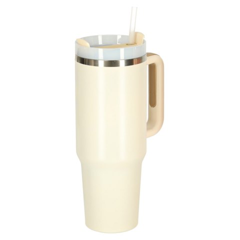 Kubek termiczny ze słomką i uchwytem termos 1200ml kremowy