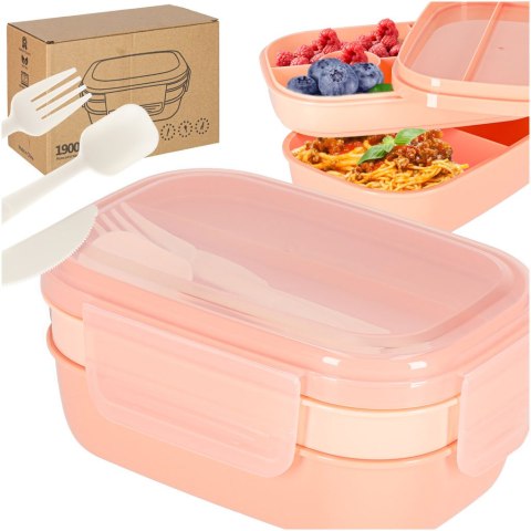 Lunch box śniadaniówka pudełko śniadaniowe z przegródkami dzielone 1900ml morelowe
