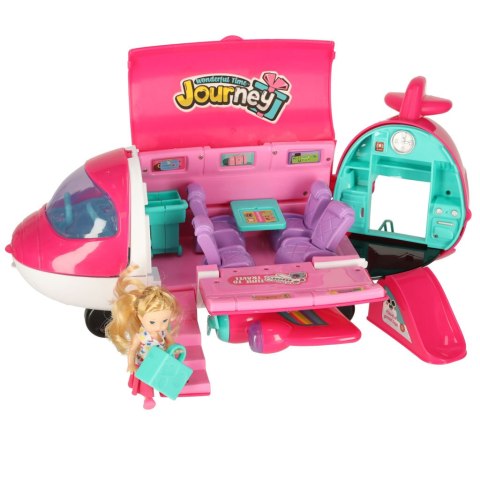 Samolot dla lalek pasażerski 2w1 rozkładany akcesoria różowy